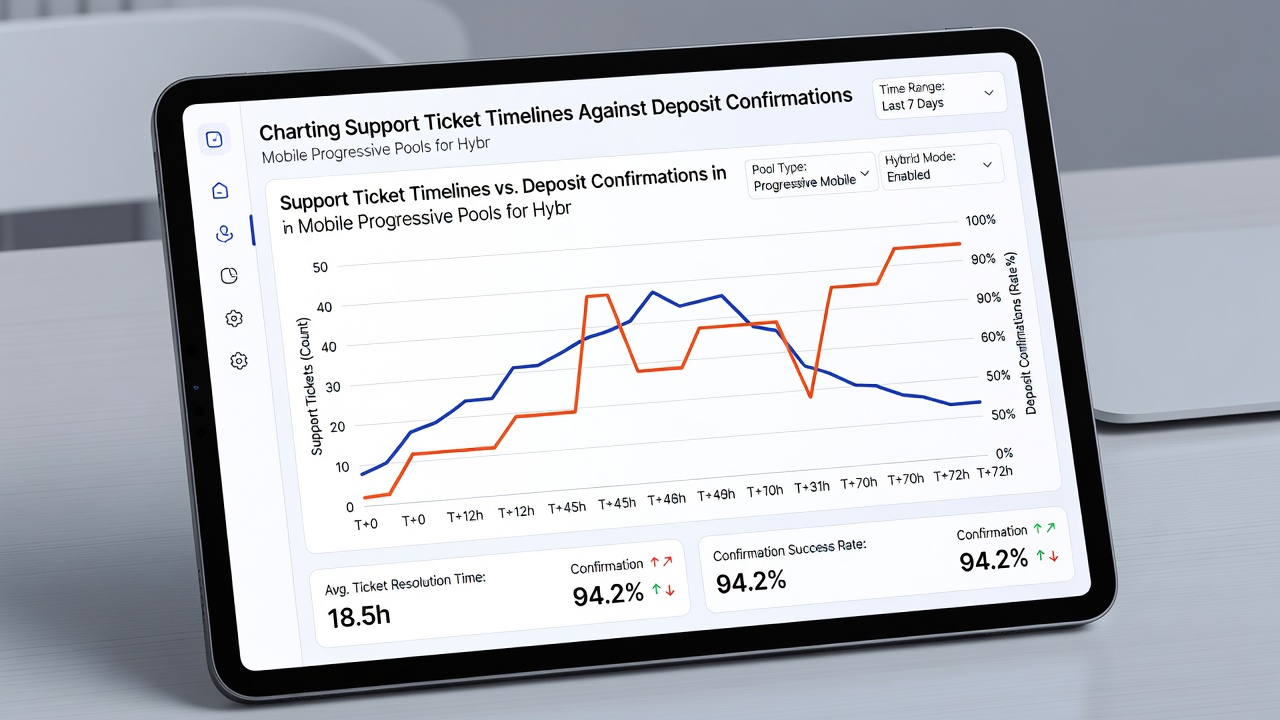 Data visualization of deposit confirmations versus support ticket resolutions in progressive mobile pools