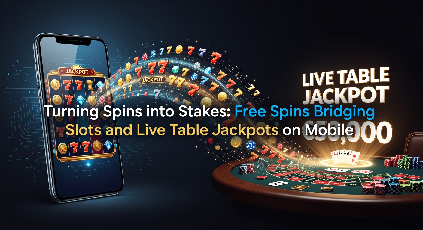 Smartphone mit Slot-Maschine und Live-Tisch im Hintergrund, das die Verbindung von Free Spins zu Jackpots symbolisiert