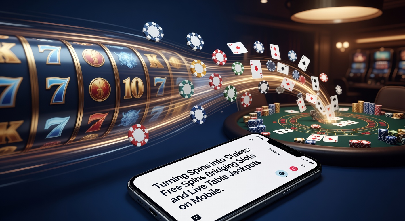 Live-Dealer an einem Jackpot-Tisch mit Slot-Symbolen auf Mobile-Screen, illustrierend den Übergang von Free Spins zu hohen Stakes